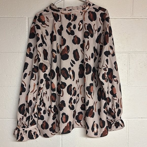 Eloquii Brown Black Animal Print Long Sleeve Blouse - Picture 6 of 9